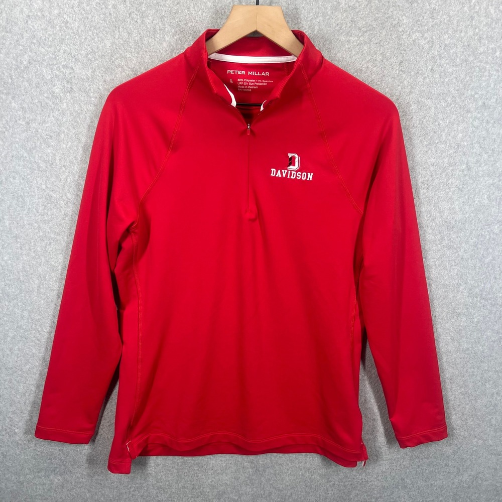 Peter Millar Quarter Zip Pullover Women Large Red Davidson Wildcats UPF 50+ EUC